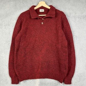 L.L. Bean Lambs Wool Pullover Knit Sweater Fisherman Button-mock Men’s Large